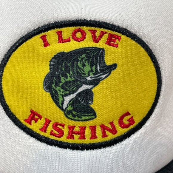 I Love Fishing Black & White Trucker Hat Mesh Snapback Cap Adjustable - Picture 2 of 5